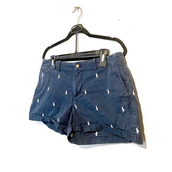 Polo Ralph Lauren Women’s Shorts All Over Pony Navy Blue Chino Size 10 - Picture 2 of 7